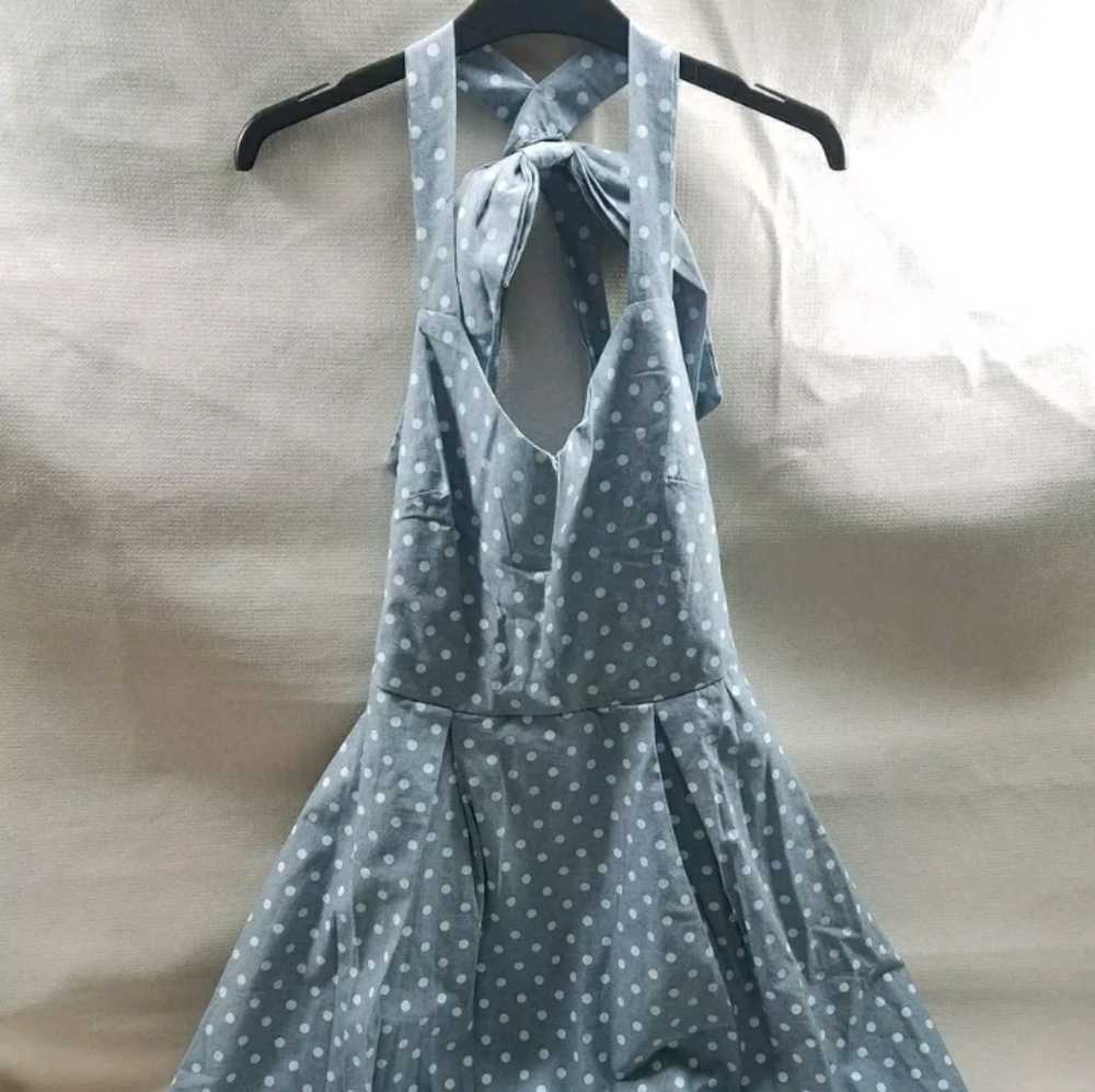 Peach Love California blue polka dot halter dress
