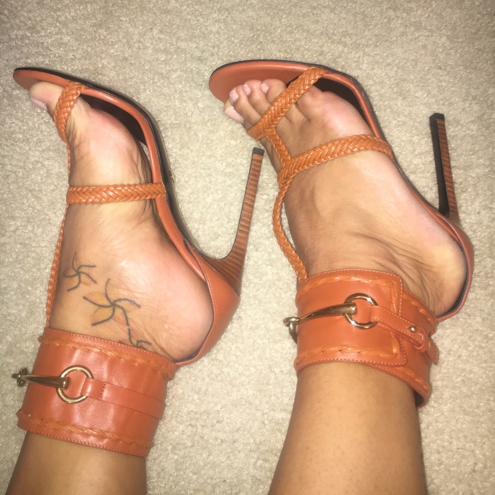 Gucci high heel sandals orange brown leather  38