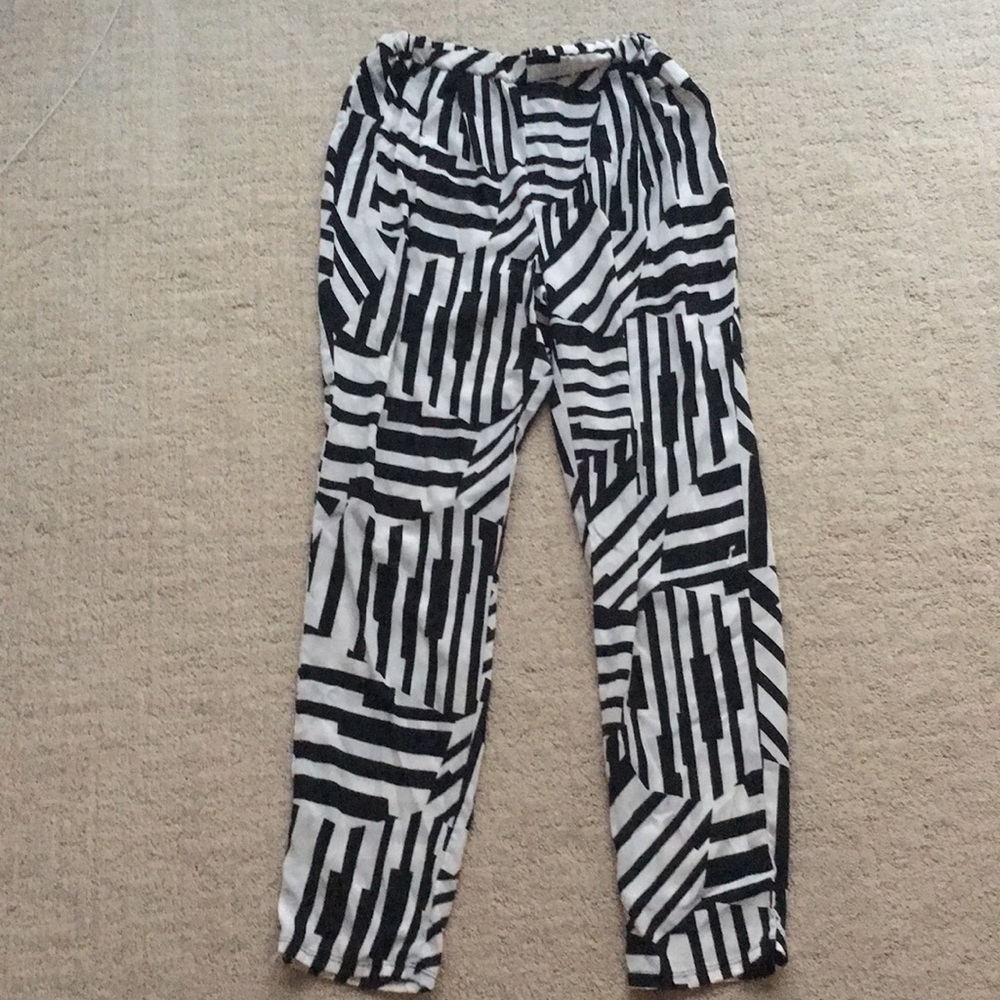 Funky black and white pants.