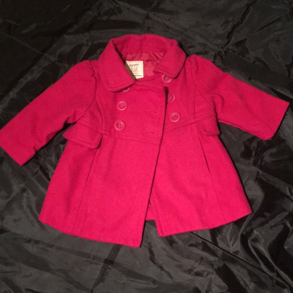 Bright💗PINK pea coat Old Navy 6-12 months
