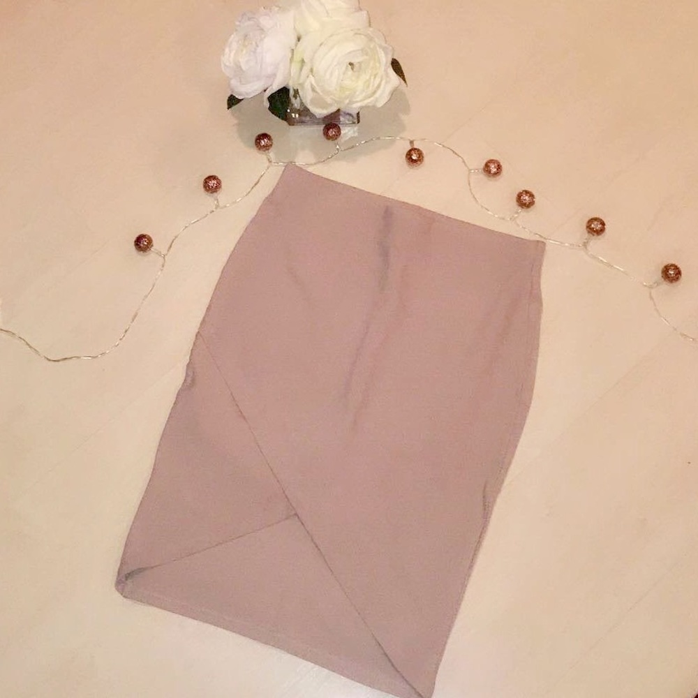 Nude Bodycon Pencil Skirt - Cross Front Size L