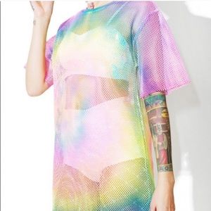 Dolls Kill Oversized Mesh Tie Dye Tee