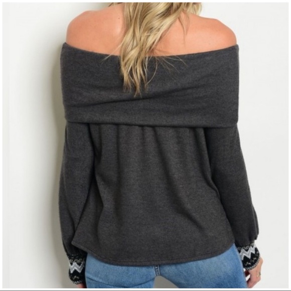 LAST ONE! Grey Off Shoulder Sweater - Picture 2 of 2