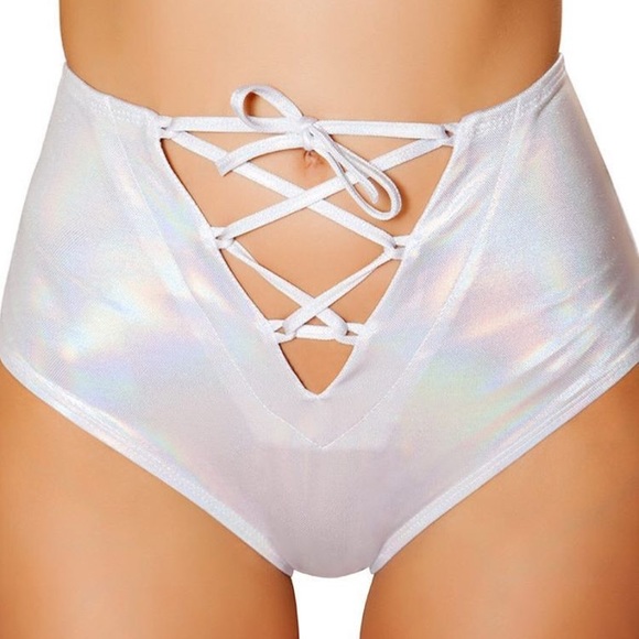 Rave Wonderland Pants - Rave Wonderland Silver Holographic Cheeky Bottoms