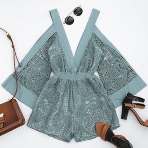 V Neck Romper with Cold Shoulders