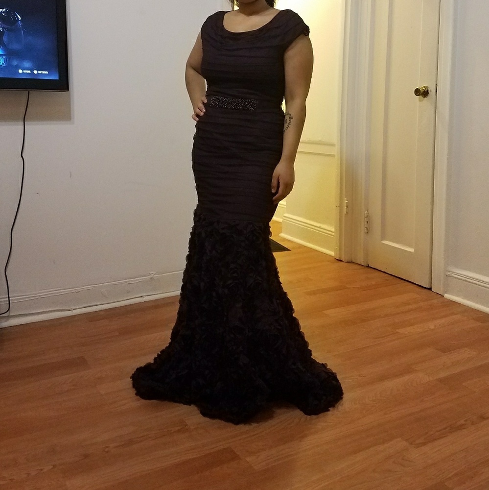 David's Bridal eggplant mermaid gown