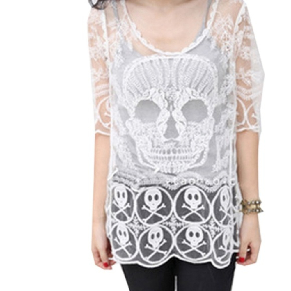 Cute Crotchet Sexy Biker Sheer Skull Top- NWT - Picture 7 of 8