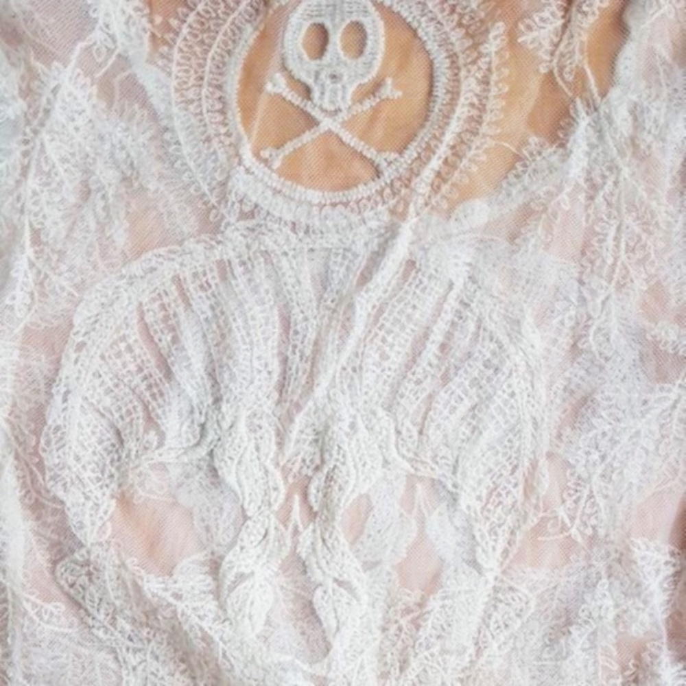 Cute Crotchet Sexy Biker Sheer Skull Top- NWT - Picture 6 of 8