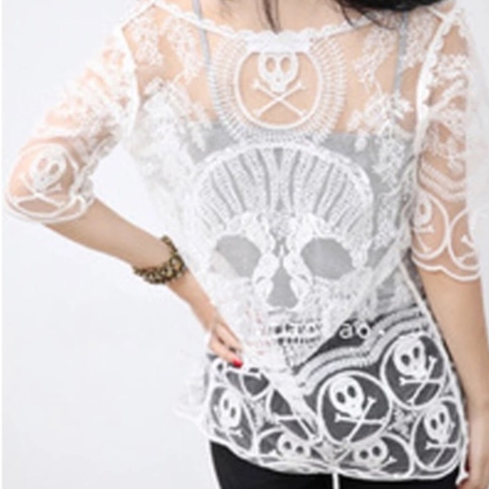 Cute Crotchet Sexy Biker Sheer Skull Top- NWT - Picture 8 of 8