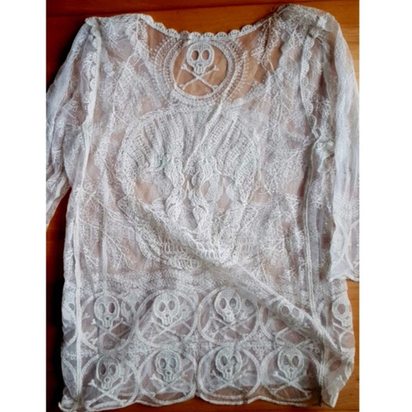 Cute Crotchet Sexy Biker Sheer Skull Top- NWT - Picture 4 of 8