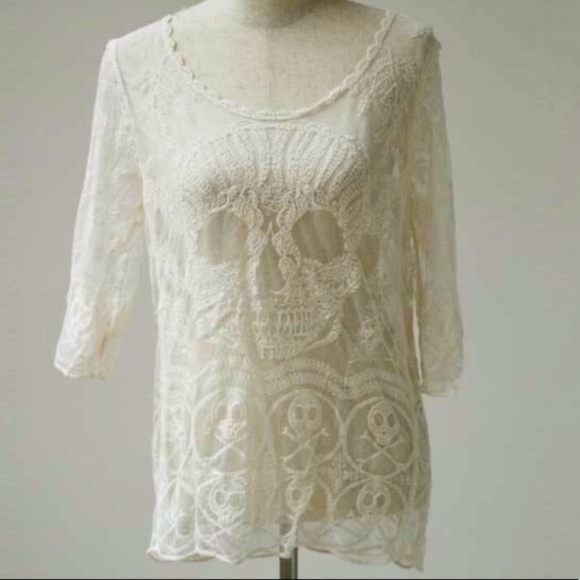 Cute Crotchet Sexy Biker Sheer Skull Top- NWT - Picture 3 of 8