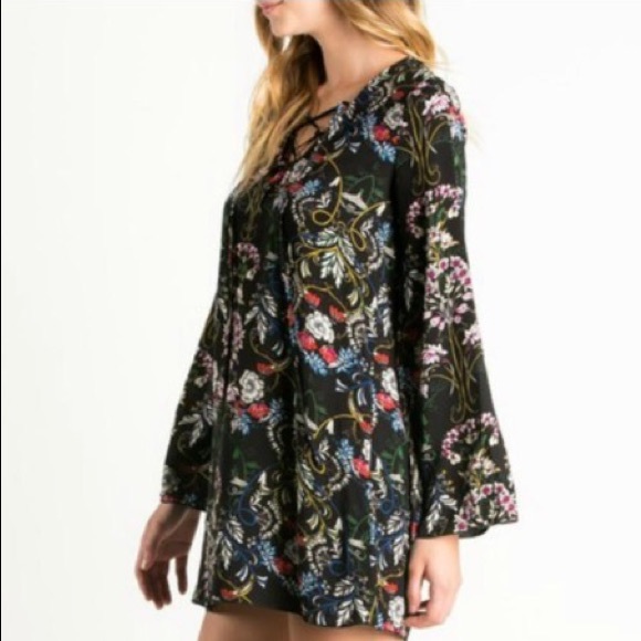 The Nora Lace Up Floral Print Tunic Dress - Picture 3 of 5