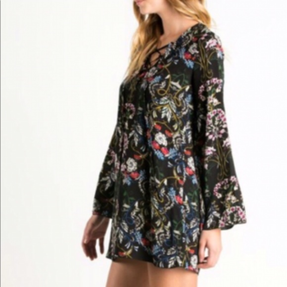 The Nora Lace Up Floral Print Tunic Dress - Picture 4 of 5