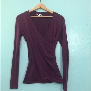Cabi Purple Faux Wrap Top Ruched sides