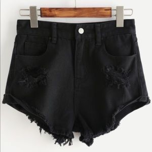 Black ripped denim short