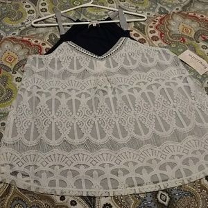 Rewind cream lace over heather gray halter tank