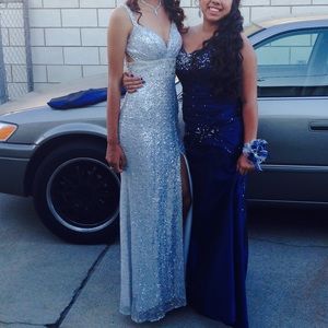 silver sequined prom dress