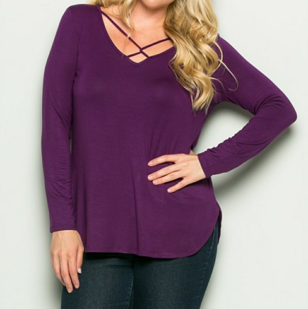 Only 3XL Left!! Cross Lace Purple Top