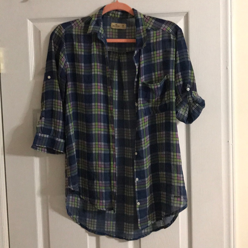 Hollister sheer plaid blouse