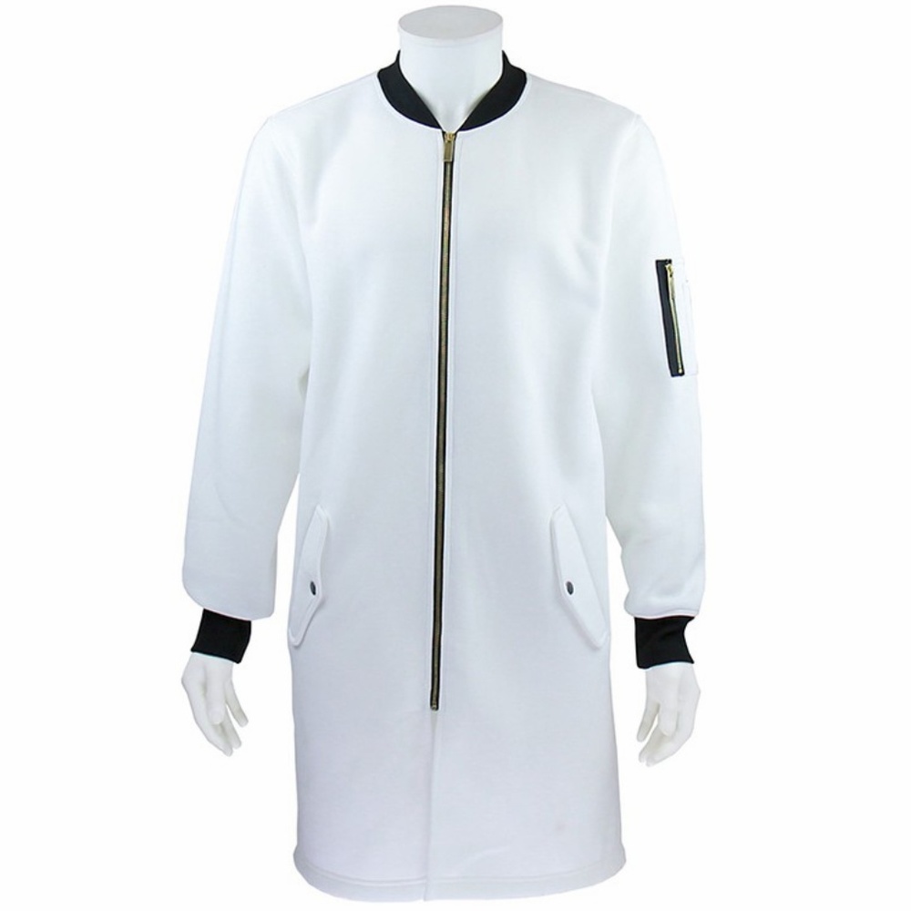 White Longline Fleece Bomber Jacket