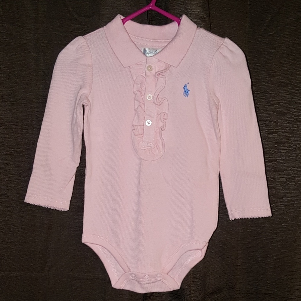 Ralph Lauren Baby Girl Powder Pink Ruffle Bodysuit