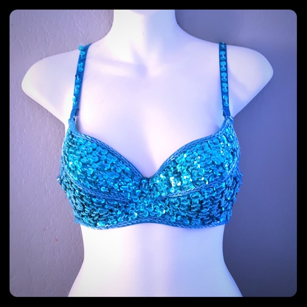 Teal Sequin Gogo/festival/rave Bra