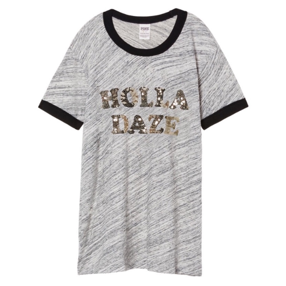 PINK Holiday Ringer Crew Tee