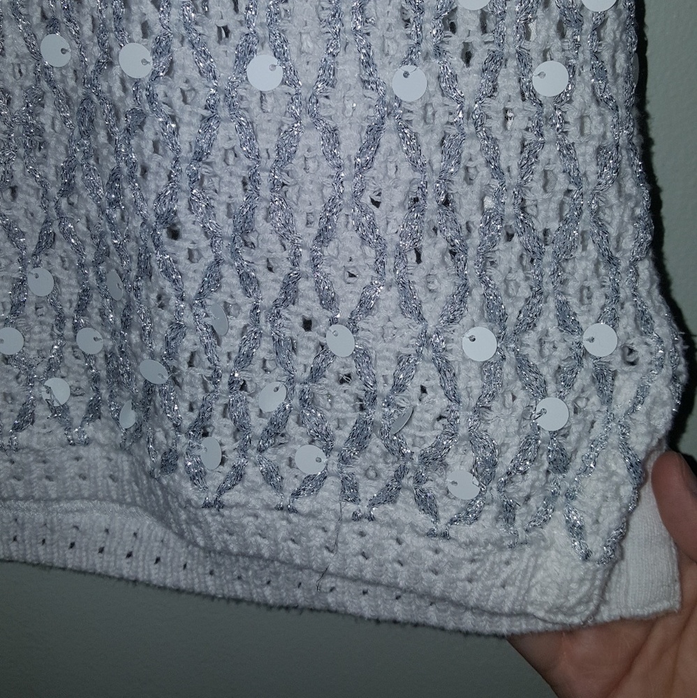 Chico's White & Silver Metallic Crochet Top M - Picture 4 of 5