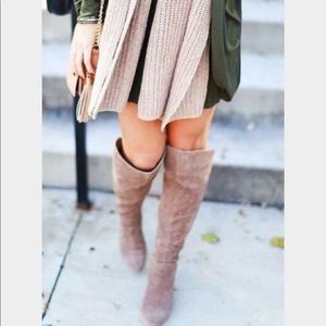 {ZARA} Over The Knee Blush Pink Suede Wedge Boots