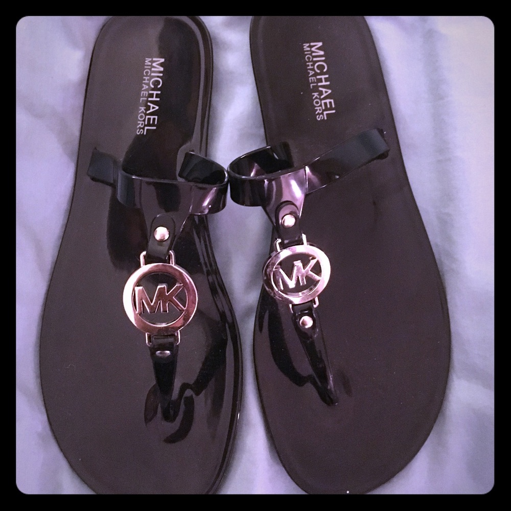 Michael Kors Silver tone Hardware jelly sandals