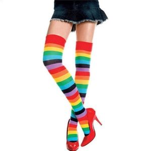 Halloween Ann Diane Rainbow Striped Thigh High