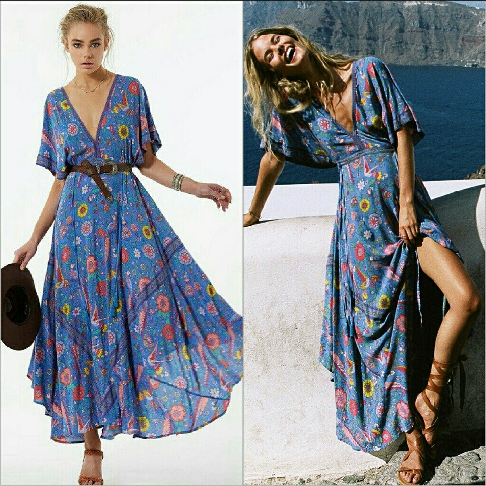 $210 pp Spell designs lovebird half moon gown sky