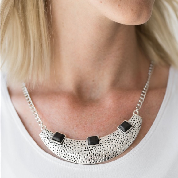 Sold.  Black and Silver Statement Necklace - Picture 1 of 1
