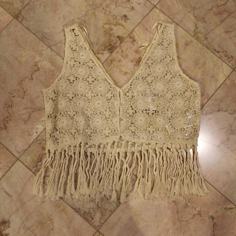 ZARA CROCHET CROP TOP WITH FRINGE