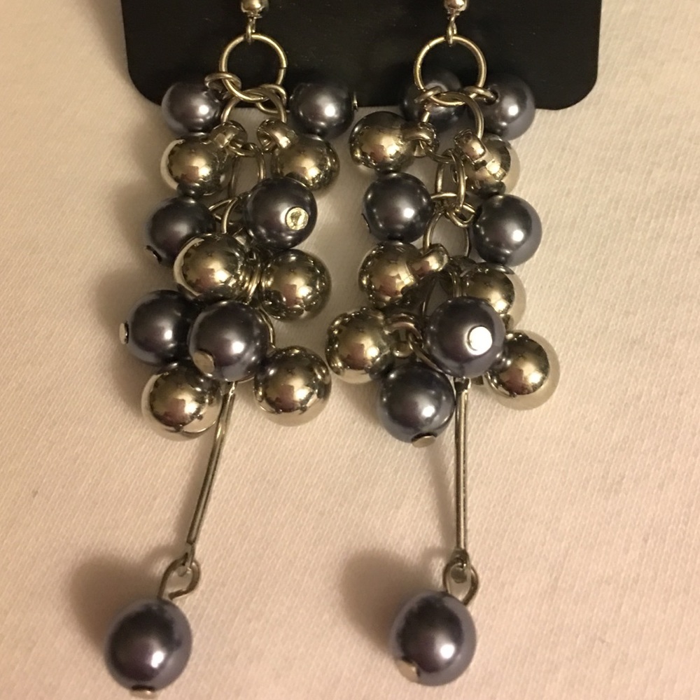 Gray blue and silver beaded earrings