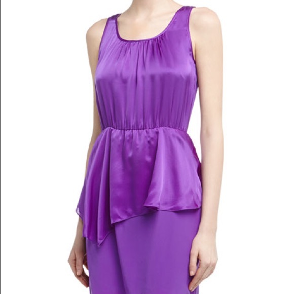 NWT Cluny Asymmetric Peplum Silk Charmeuse Dress - Picture 2 of 6
