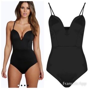 Black Plunge Neck Bodysuit