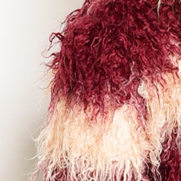 BOHO Burgundy Haute Shaggy Fringed Coat Jacket - Picture 6 of 8