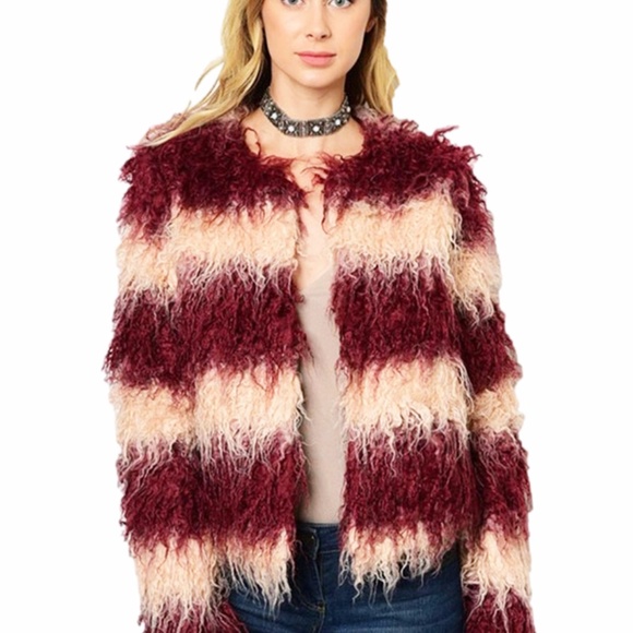 BOHO Burgundy Haute Shaggy Fringed Coat Jacket - Picture 8 of 8