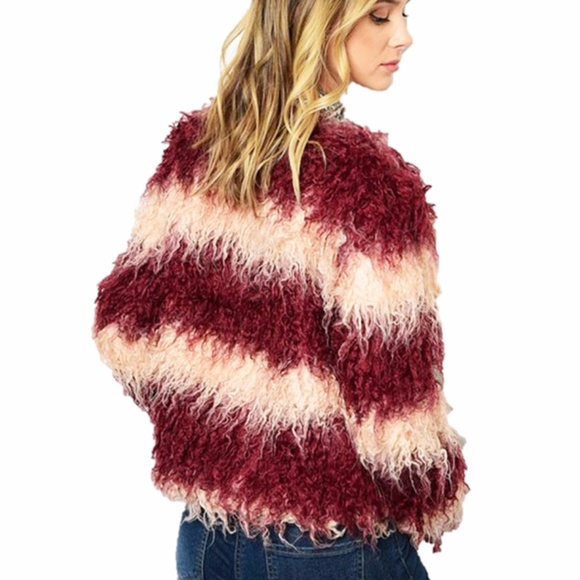 BOHO Burgundy Haute Shaggy Fringed Coat Jacket - Picture 7 of 8