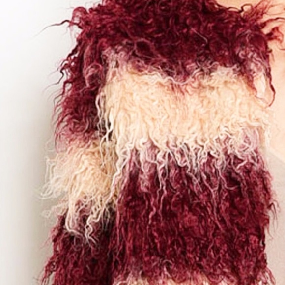 BOHO Burgundy Haute Shaggy Fringed Coat Jacket - Picture 4 of 8