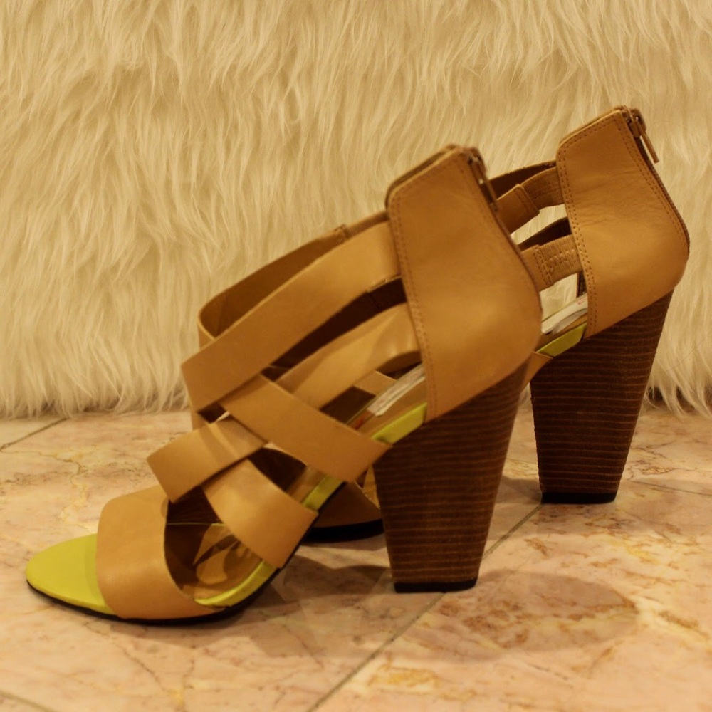 CHARLY AMAR CRISS-CROSS BLOCK HEEL SANDALS