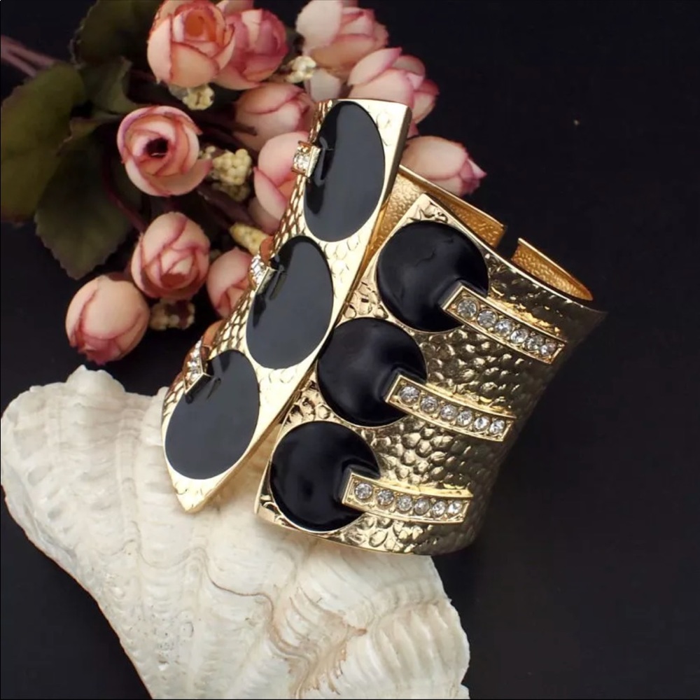 Exaggerated Cuff Gold Plated Bangle Rhinestones - image 3