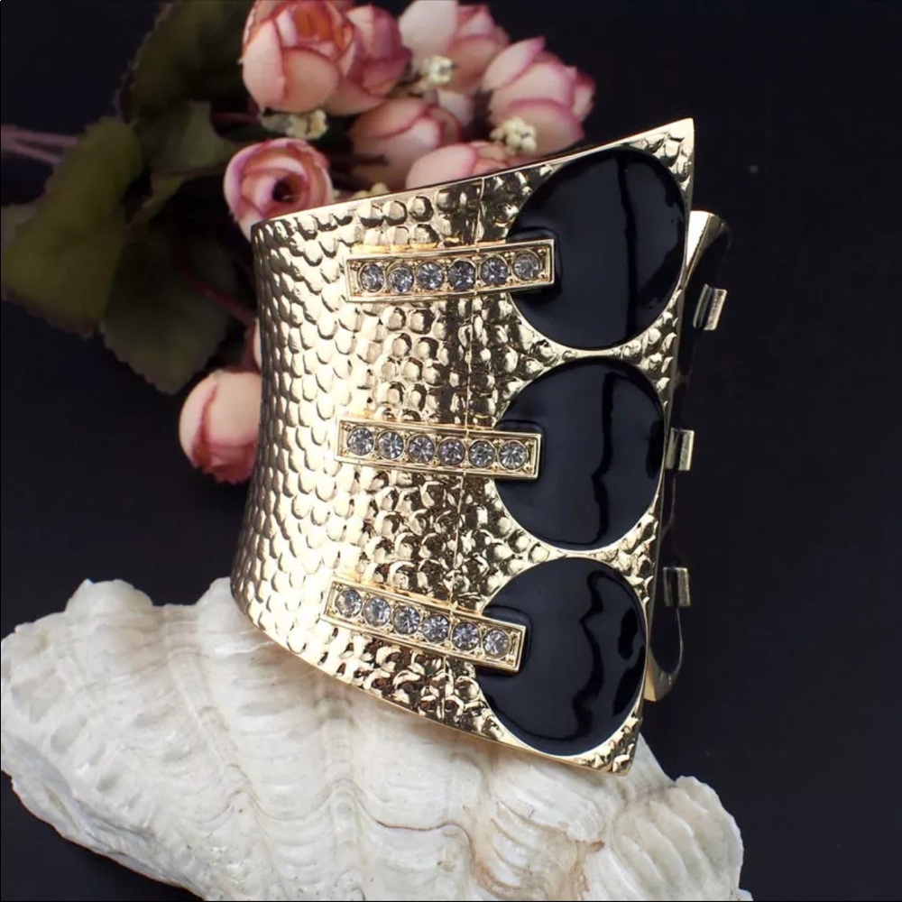 Exaggerated Cuff Gold Plated Bangle Rhinestones - image 5