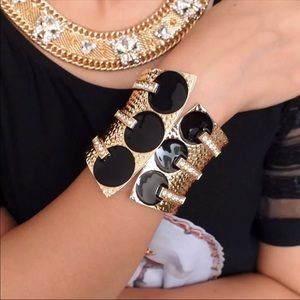 Exaggerated cuff gold plated bangle rhinestones