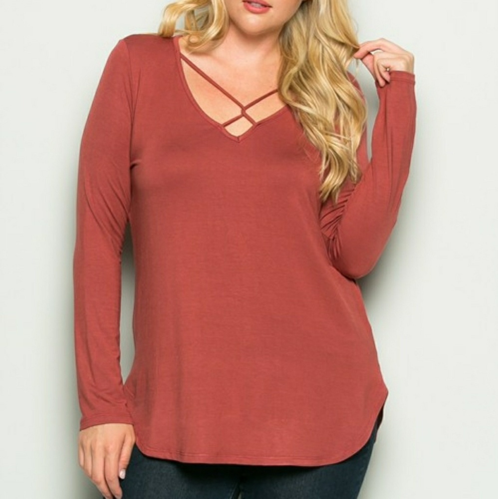 Size 2X & 3X left! Cross Lace Long Sleeve