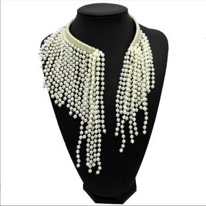 Charming imitation pearl tassel choker necklace