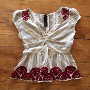 Lithe Striped Embroidered Peplum Midnight Sun Top