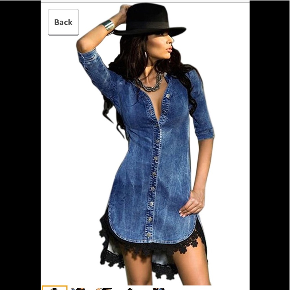 Lace trim denim jean dress