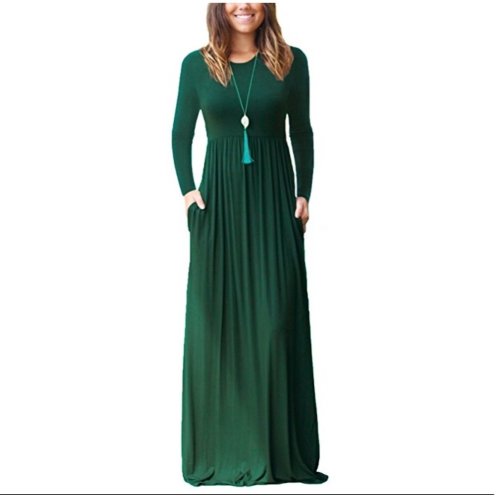 Long Sleeve Maxi Dress Dark Green